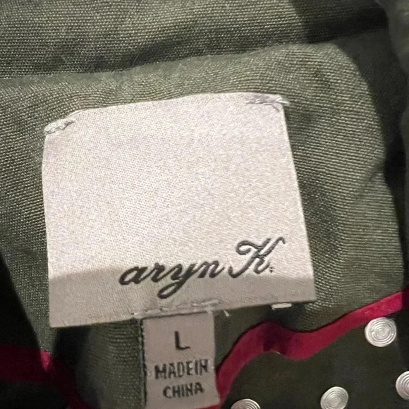 Aryn K. Sampson Jacket Olive Green moto military cargo jacket with black studs - Picture 3 of 6